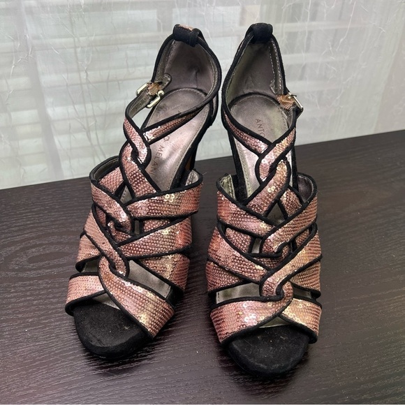 Antonio Melani Women Heels Pink Sequence Ladies Strappy Sandal Size 6 - Picture 9 of 9